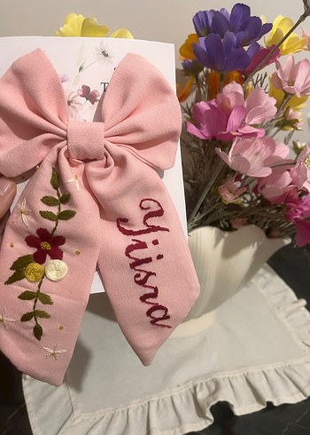 Nakışlı Pembe Fiyonk Saç Tokası - Görsel 3