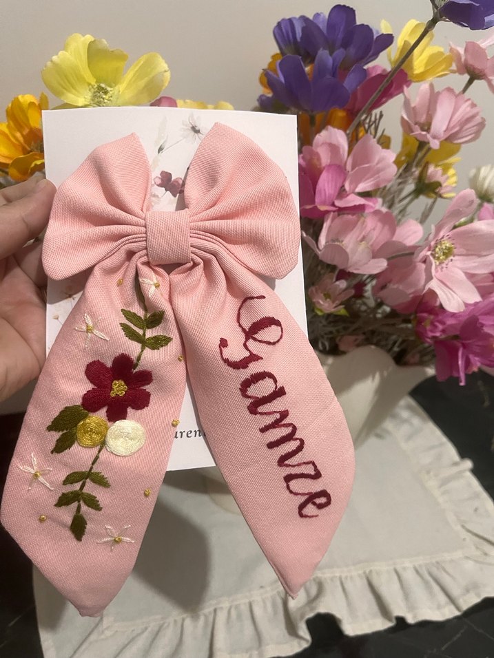 Nakışlı Pembe Fiyonk Saç Tokası - Görsel 4