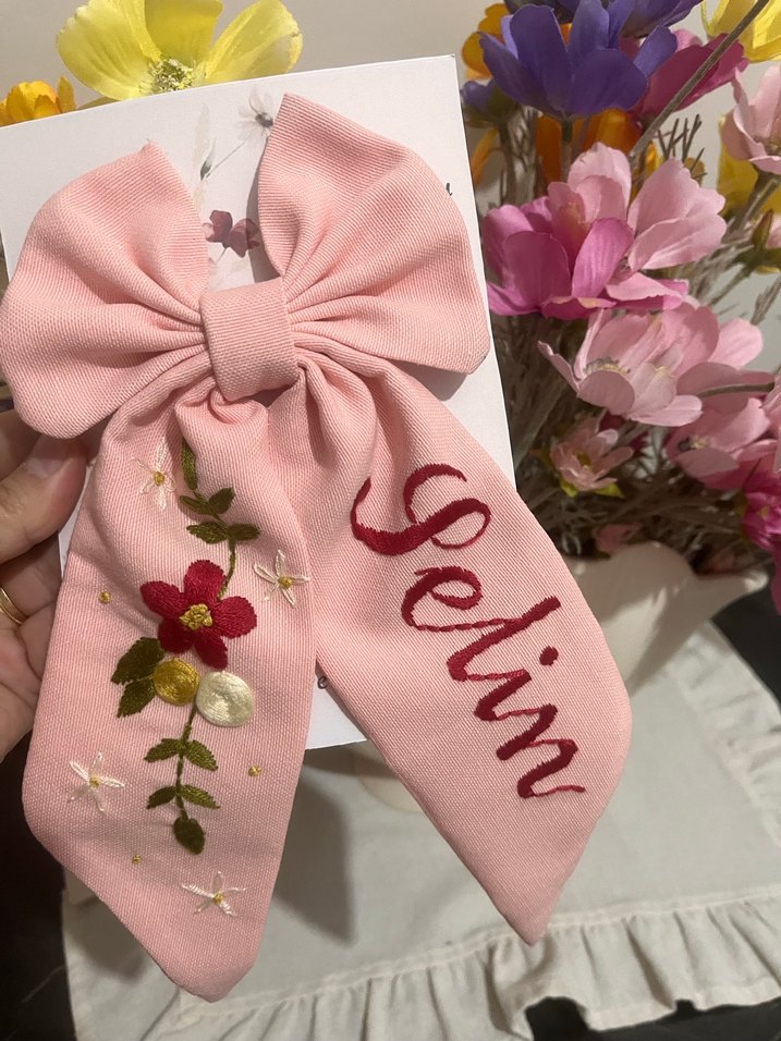 Nakışlı Pembe Fiyonk Saç Tokası - Görsel 2