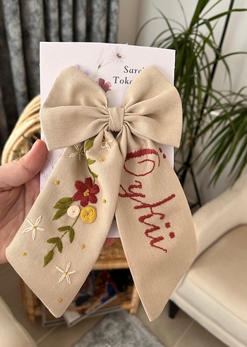 Nakışlı Bej Fiyonk Saç Tokası - Görsel 3