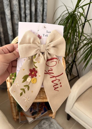 Nakışlı Bej Fiyonk Saç Tokası - Görsel 2