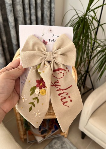 Nakışlı Bej Fiyonk Saç Tokası - Görsel 4