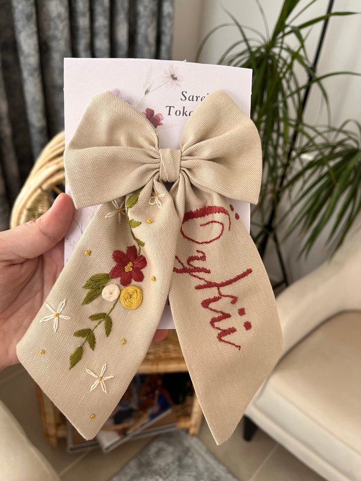 Nakışlı Bej Fiyonk Saç Tokası - Görsel 3