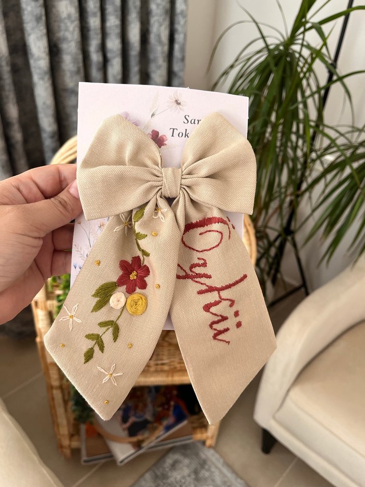 Nakışlı Bej Fiyonk Saç Tokası - Görsel 2