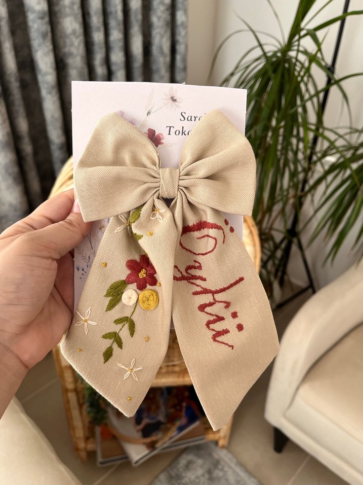 Nakışlı Bej Fiyonk Saç Tokası - Görsel 4