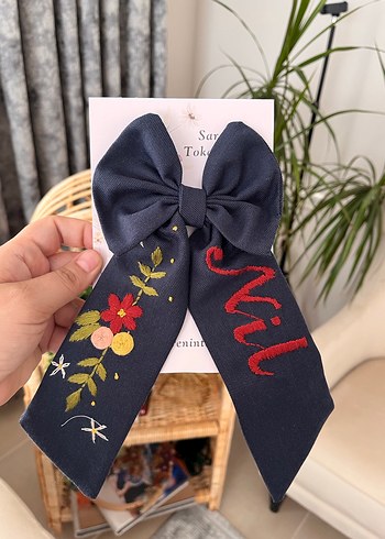 Çiçekli ve Nakışlı Lacivert Kurdele - Görsel 2