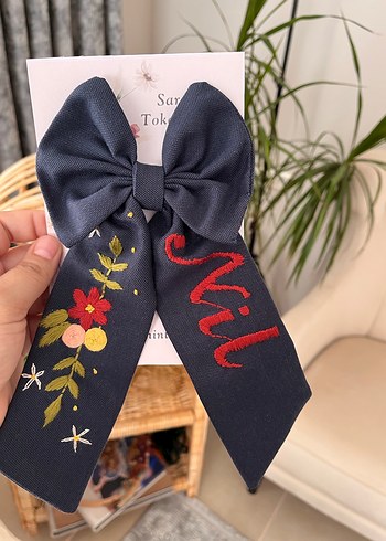 Çiçekli ve Nakışlı Lacivert Kurdele - Görsel 4