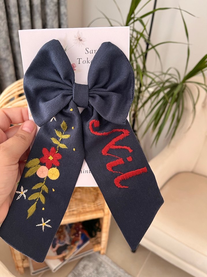 Çiçekli ve Nakışlı Lacivert Kurdele - Görsel 4