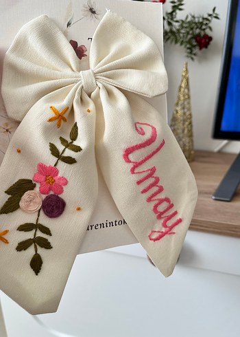 Nakışlı Beyaz Fiyonk Saç Tokası - Görsel 3