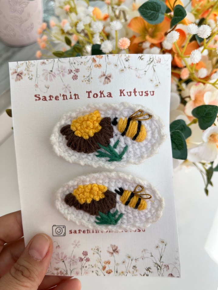 Nakışlı Örgü Çocuk Saç Tokası Seti - Görsel 3