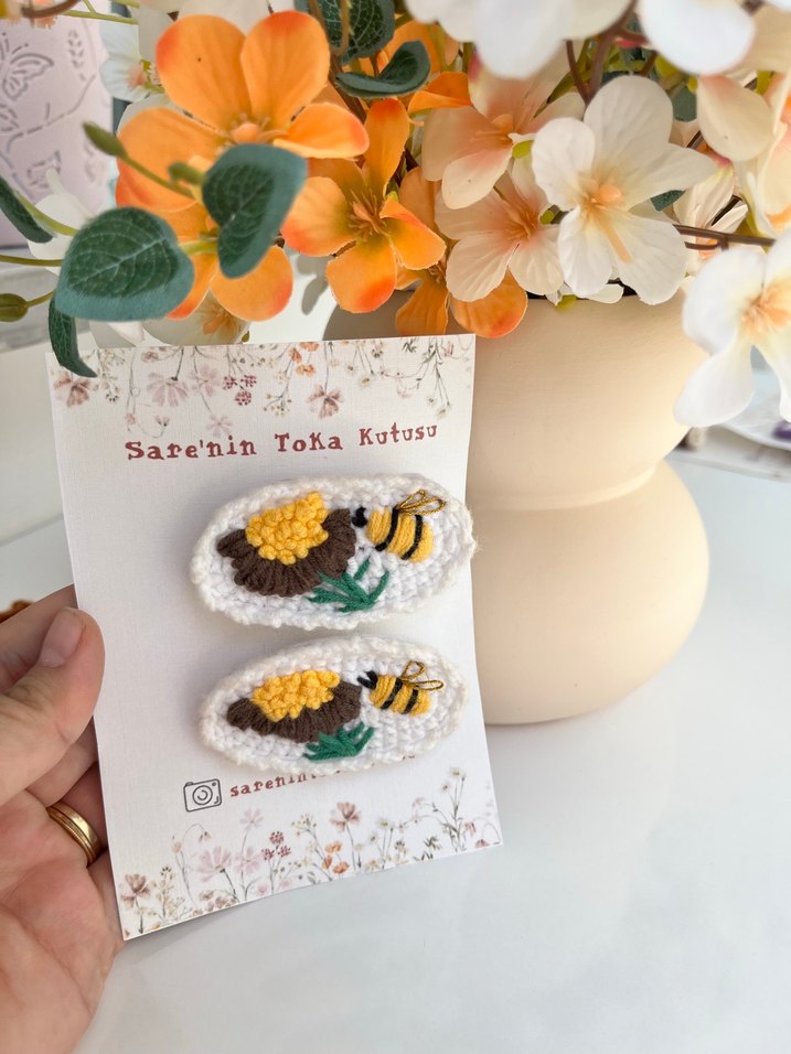 Nakışlı Örgü Çocuk Saç Tokası Seti - Görsel 2