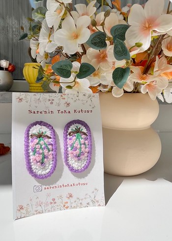 Mor Nakışlı Boncuklu Bohem Çocuk Toka - Görsel 4