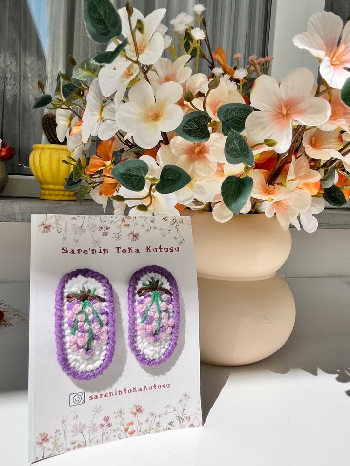 Mor Nakışlı Boncuklu Bohem Çocuk Toka - Görsel 2