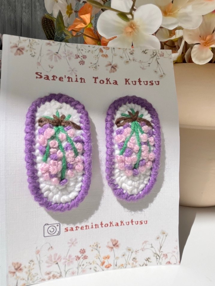 Mor Nakışlı Boncuklu Bohem Çocuk Toka - Görsel 3