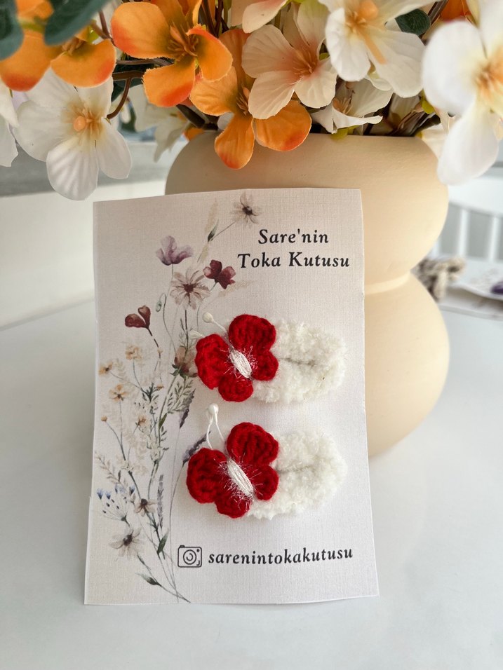 Kırmızı Çiçekli Bohem Çocuk Toka Seti - Görsel 2