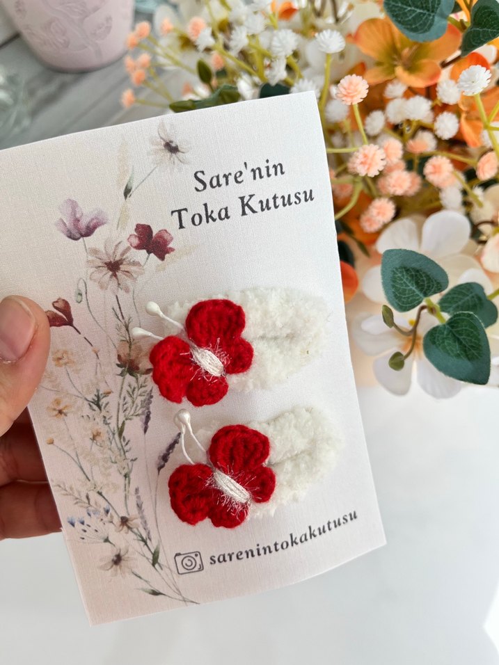 Kırmızı Çiçekli Bohem Çocuk Toka Seti - Görsel 3