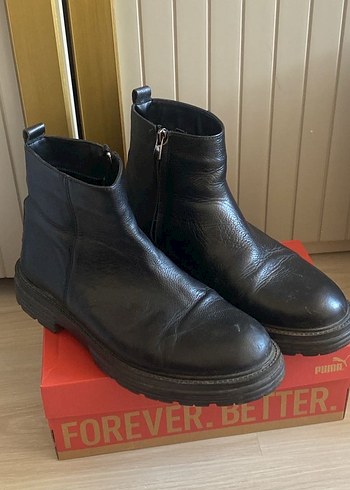 Siyah Deri Biker Botlar, Tokalı, Kalın Topuklu