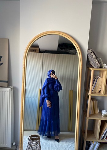 Zara Uzun Kollu Mavi Salaş Uzun Elbise