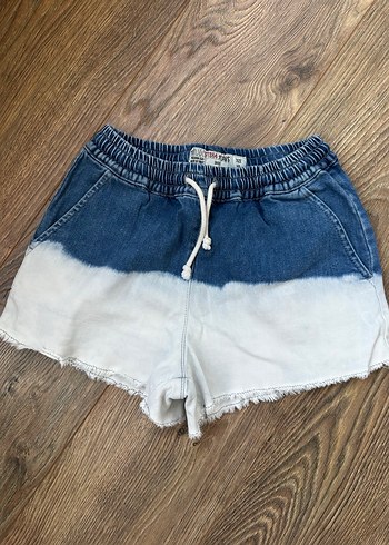 Çift Renkli Bağlama Desenli Kadın Denim Şort - Görsel 2