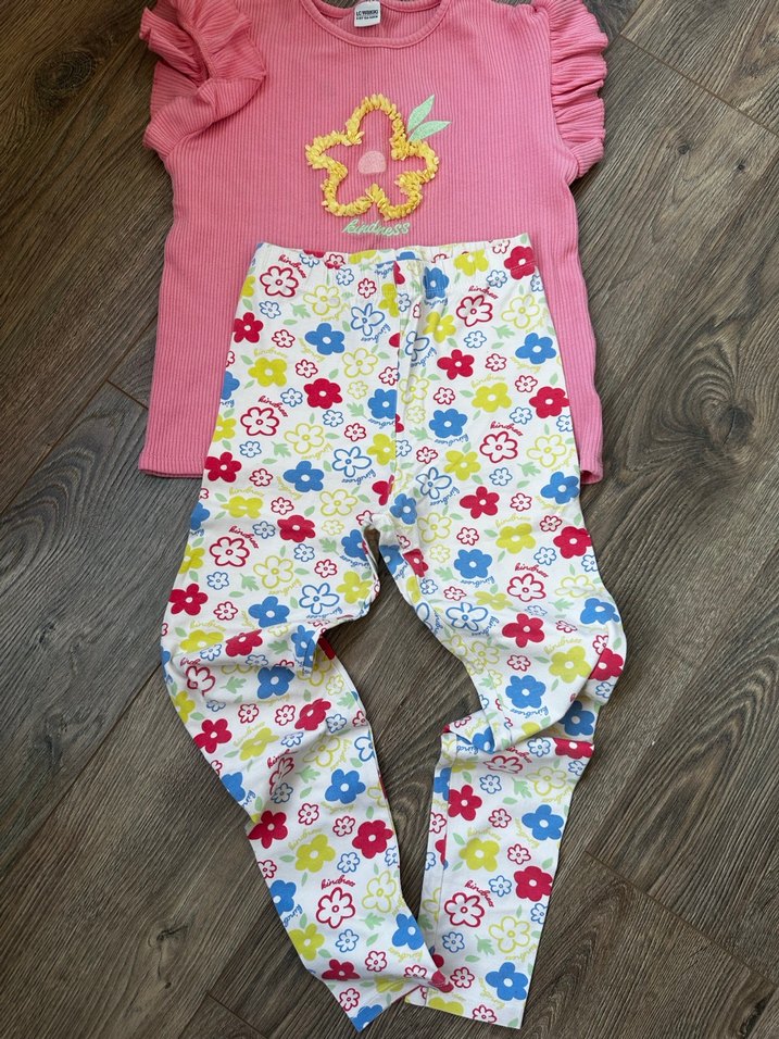 Çiçek Desenli Renkli Kız Tayt takım - Görsel 4