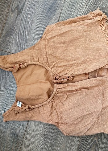 Kahve tonunda kız çocuk üst keten  - Görsel 2