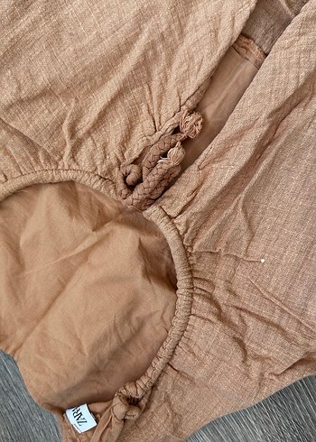 Kahve tonunda kız çocuk üst keten  - Görsel 3