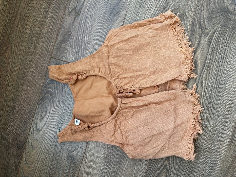 Kahve tonunda kız çocuk üst keten  - Görsel 2