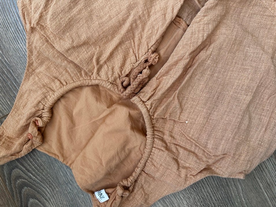 Kahve tonunda kız çocuk üst keten  - Görsel 3