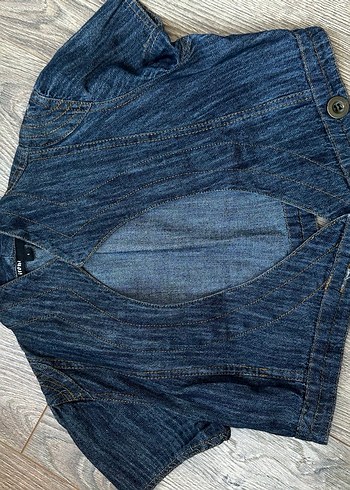 Düğmeli Kısa Kollu Kadın Denim bolero - Görsel 2