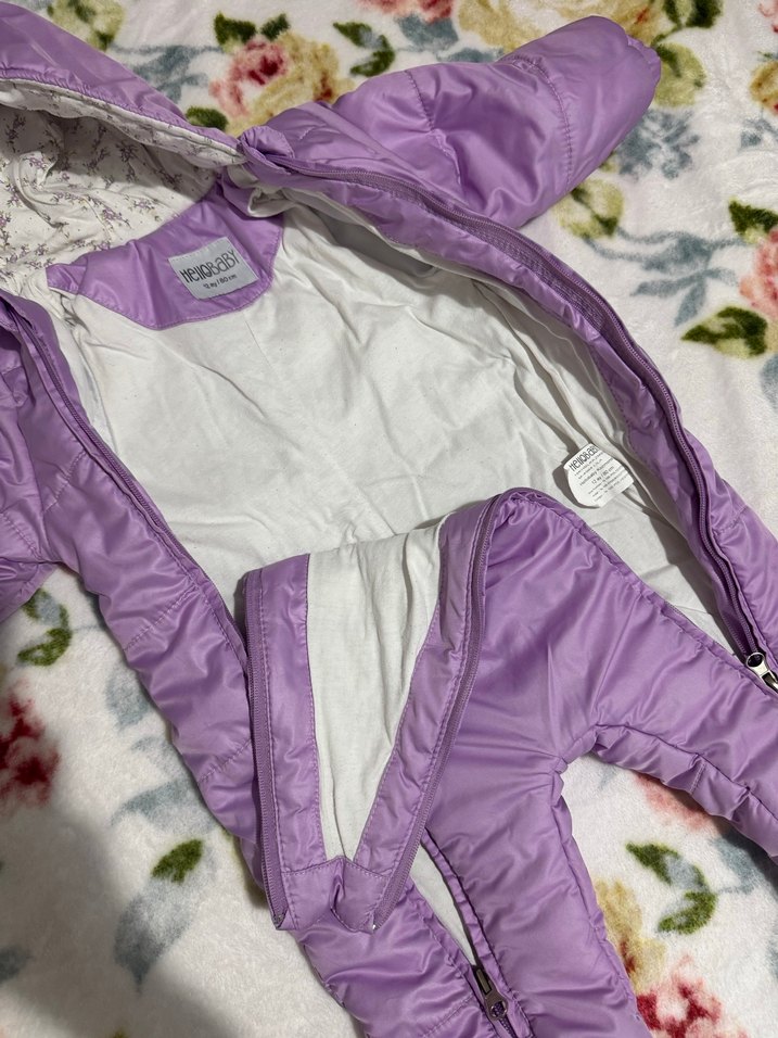 Kapüşonlu Mor Bebek astronot Tulum - Görsel 5