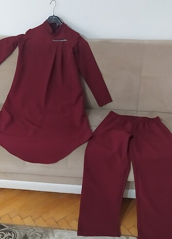 38 Beden bordo Renk Bordo renkli 2 li tunik takım 