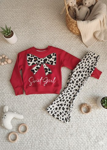 2/5 yaş leoparlı Siyah Kız Çocuk Takım - Görsel 2