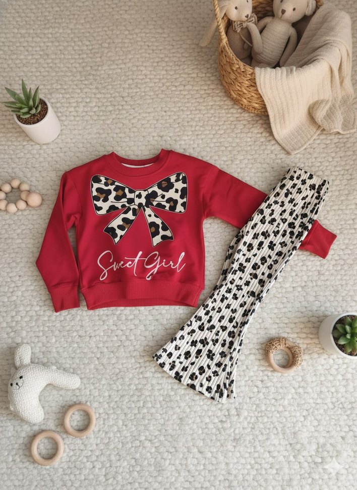 2/5 yaş leoparlı Siyah Kız Çocuk Takım - Görsel 2