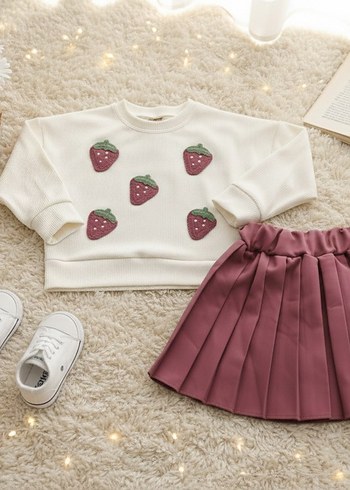 2/7 yaş Pembe Nakışlı Örgü Kız Etekli takım - Görsel 2