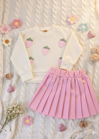 2/7 yaş Nakışlı Pembe Kız Çocuk takım - Görsel 2