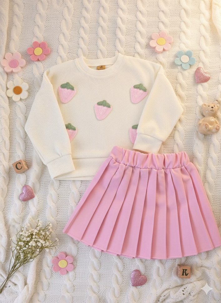 2/7 yaş Nakışlı Pembe Kız Çocuk takım - Görsel 2