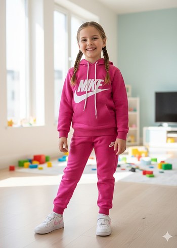 8/14 yaş Pembe Nike Kapüşonlu Sweatshirt ve Eşofman Altı - Görsel 2