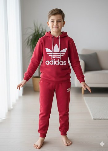 8/14 yaş Kırmızı Adidas Kapüşonlu Erkek Eşofman Takımı - Görsel 2