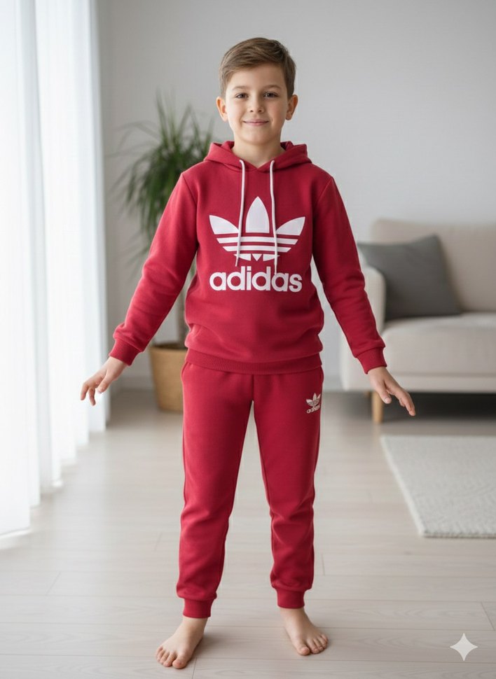 8/14 yaş Kırmızı Adidas Kapüşonlu Erkek Eşofman Takımı - Görsel 2