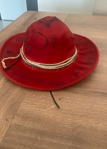 Kırmızı Deri Bohem Kadın Şapka - Görsel 3