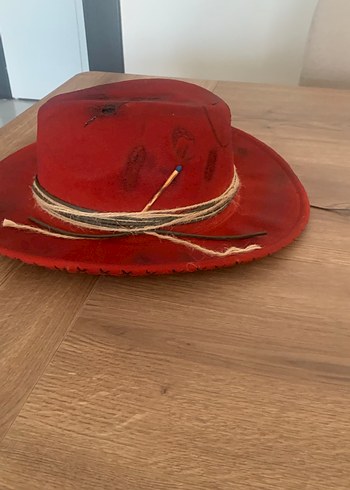Kırmızı Deri Bohem Kadın Şapka - Görsel 2
