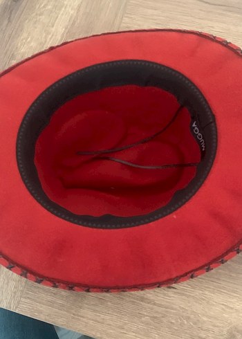 Kırmızı Deri Bohem Kadın Şapka - Görsel 4