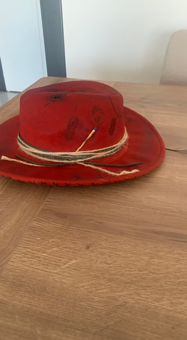 Kırmızı Deri Bohem Kadın Şapka - Görsel 2