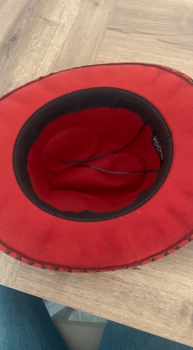 Kırmızı Deri Bohem Kadın Şapka - Görsel 4