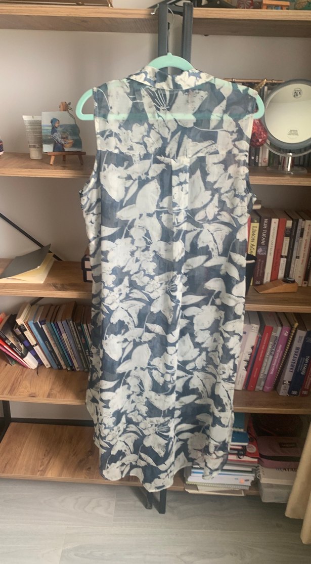 Gri Bağlama Desenli Uzun Hamile Tuniği - Görsel 2