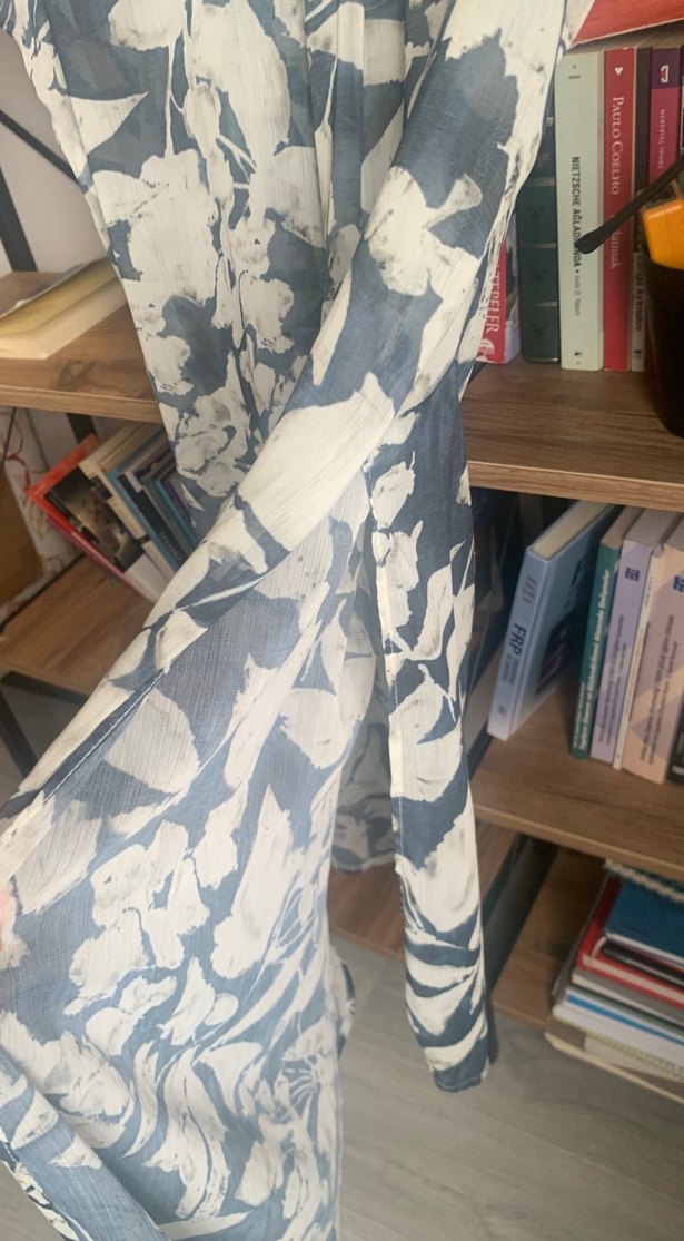 Gri Bağlama Desenli Uzun Hamile Tuniği - Görsel 4