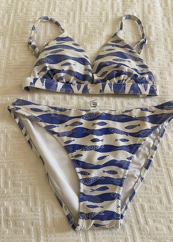 Mavi Desenli Strappy Bikini