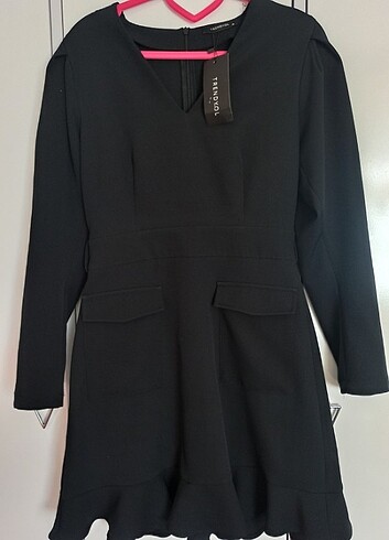 36 Beden siyah Renk Siyah krep kumaş elbise 