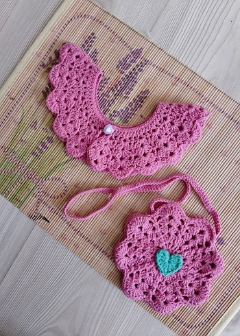 örgü çocuk çanta ve yakalık seti - Görsel 6