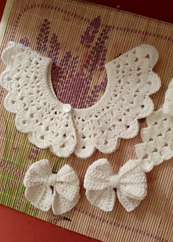 anne& çocuk örgü takım toka&yaka - Görsel 4